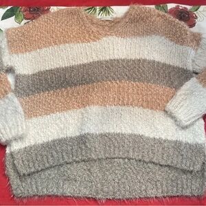 Altar'd State Cozy Striped Sweater - Cream, Tan, Gray